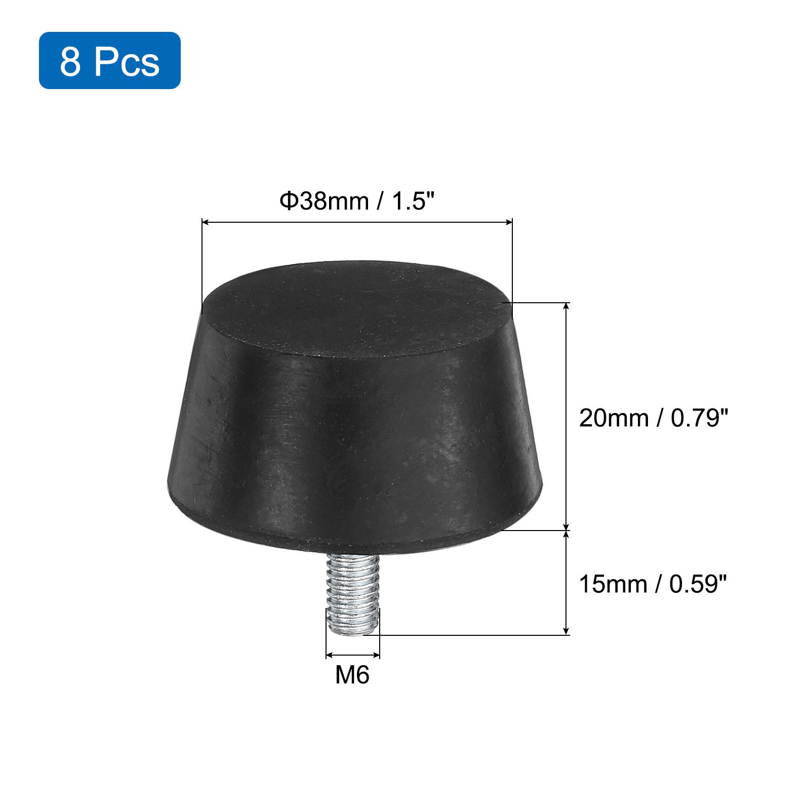 8Pcs Thread Levelling Feet, 1.5″x0.79″ with M6x15mm Studs, Black