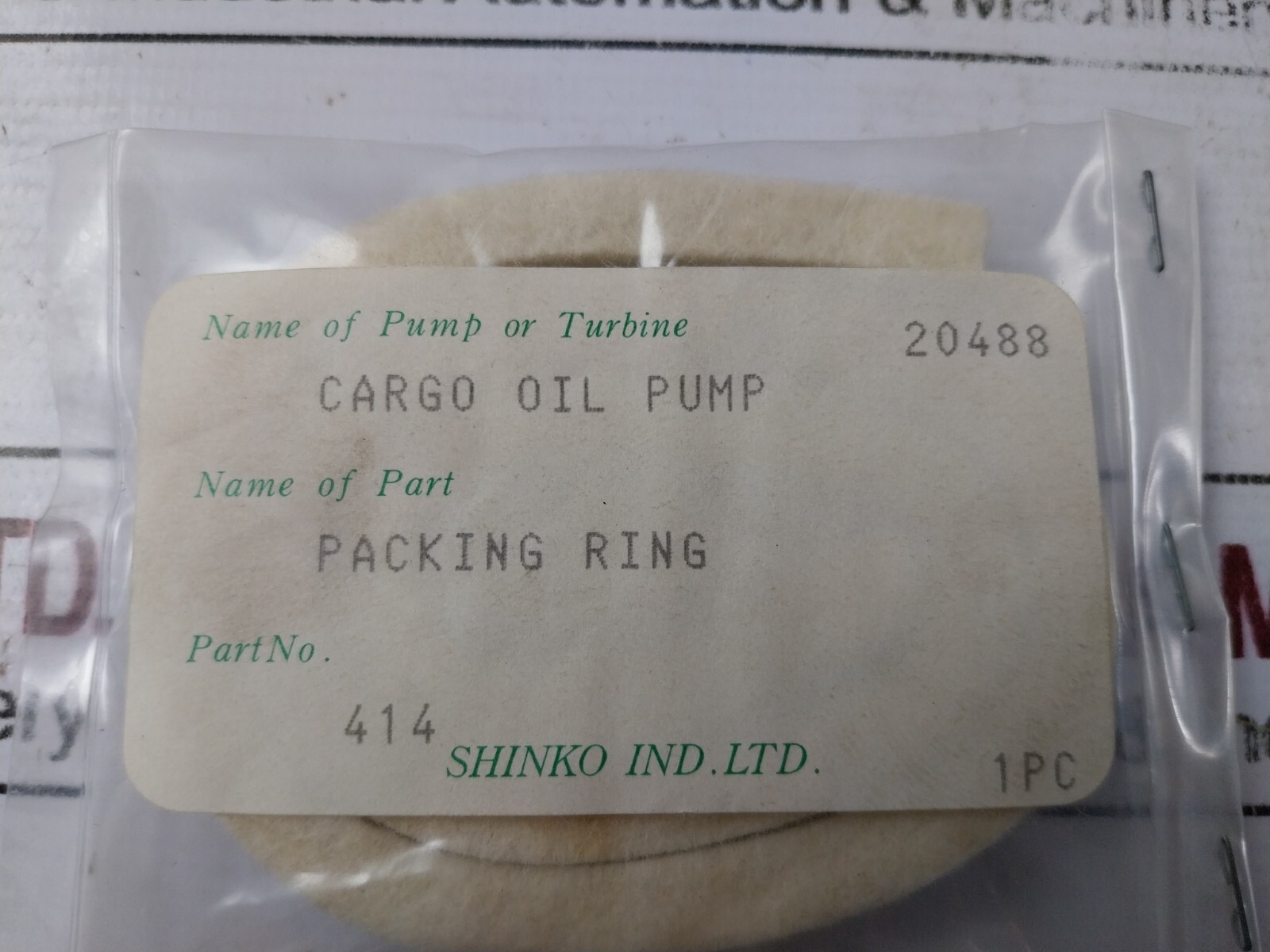 Shinko 414 Genuine Parts Packing Ring for Ballast Pump 20488