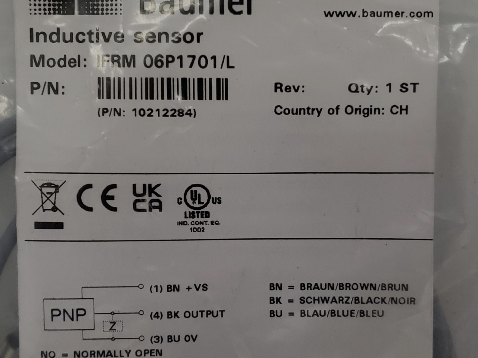 BAUMER IFRM 06P1701/L INDUCTIVE PROXIMITY SENSOR 10-30 VDC PNP NO (10212284) NIB