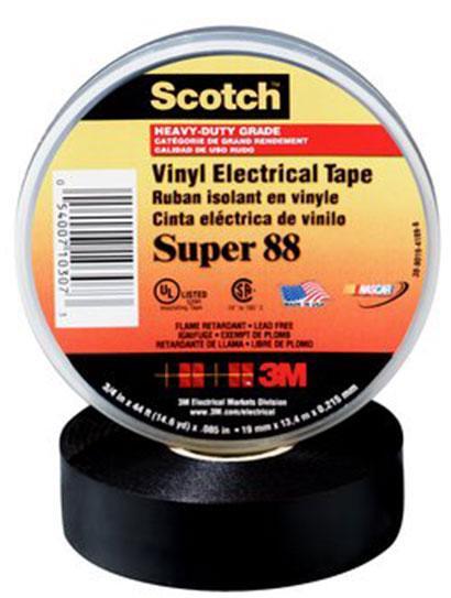 3M 88-SUPER-2X36YD Tapes Electrical Tape Rubber/Resin Black Polyvinyl Chlorid…