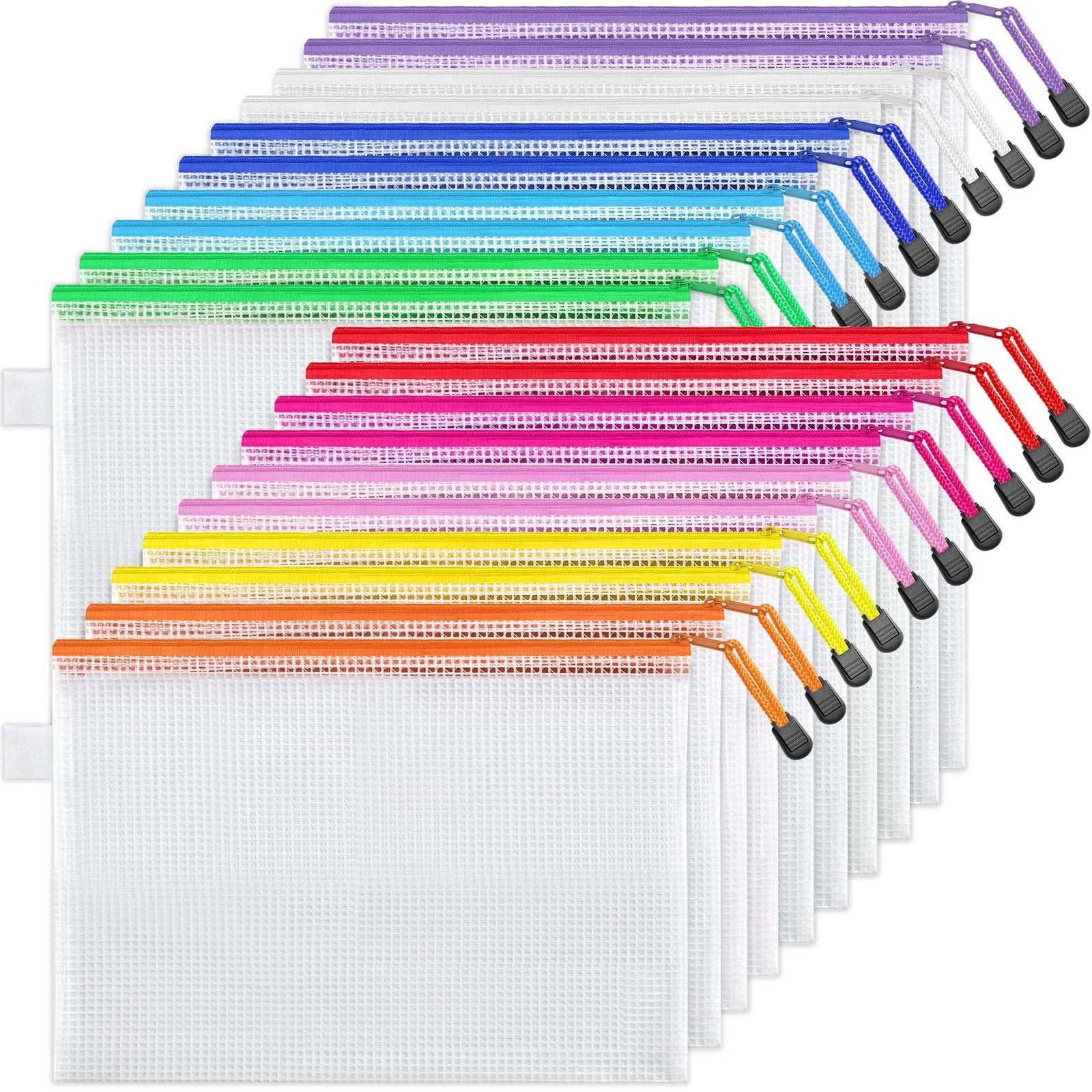 JARLINK 20 Pack 10 Colors Zipper Mesh Document Pouch, A4-20pcs, 10