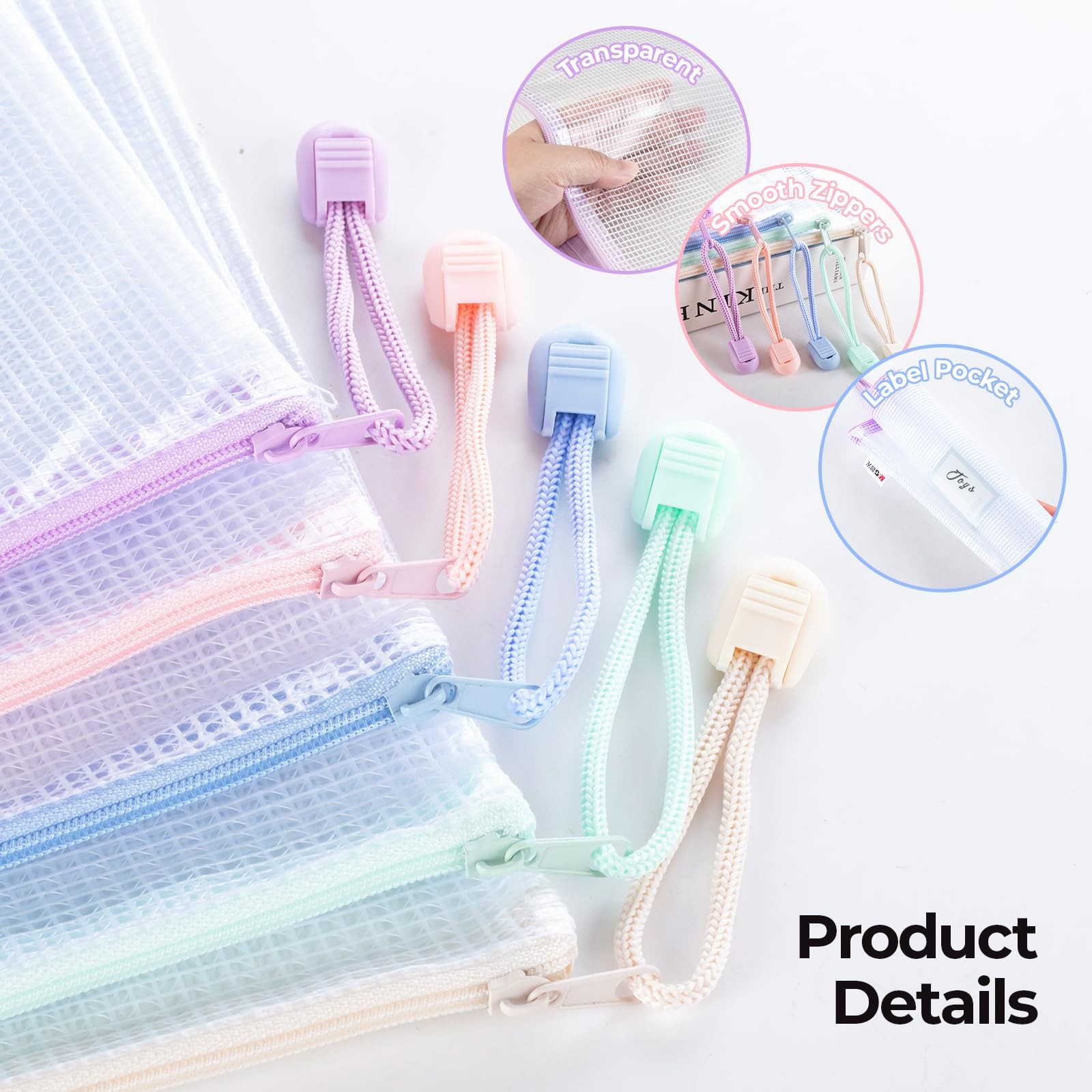 20pcs Mesh Zipper Pouch Bags File Puzzle A4-Macaroon Color, Macaroon Color