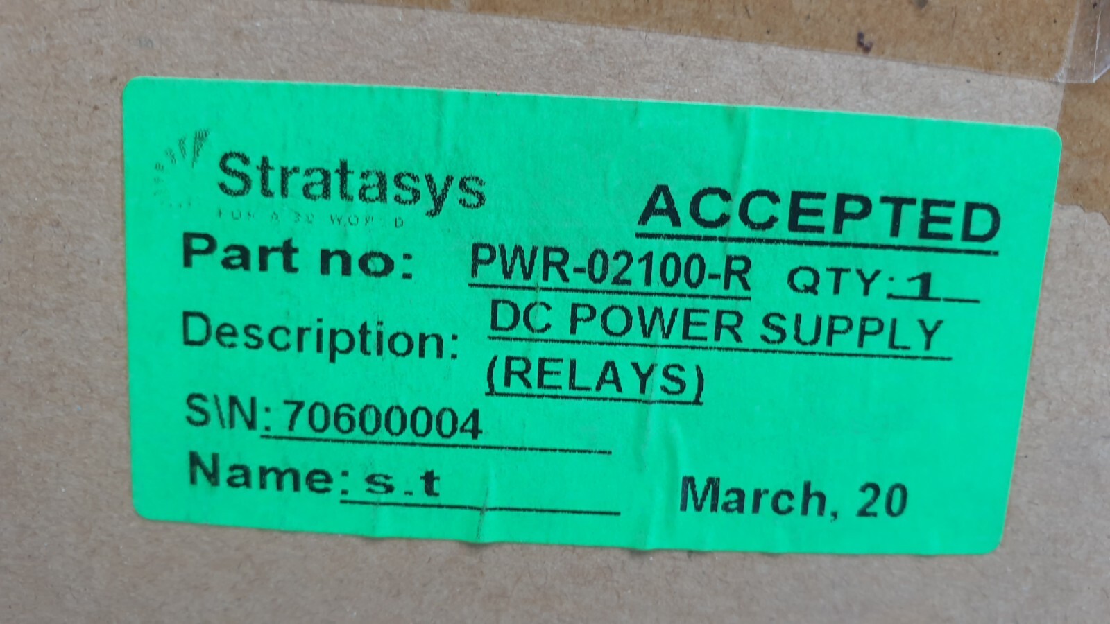 NEW Stratasys PWR-02100-R DC Power Supply (Relays) – 70600004 – Rev D1