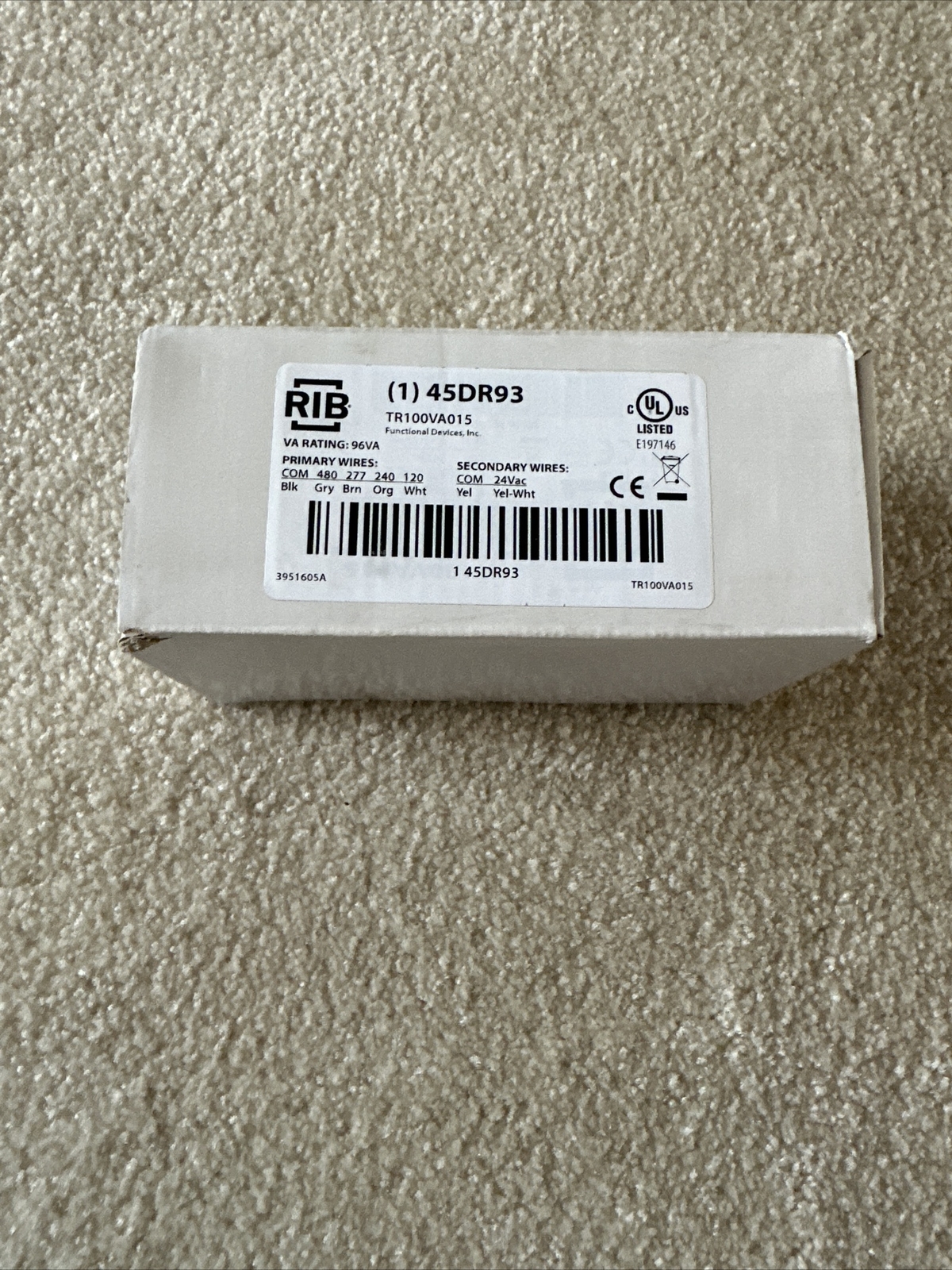 Rib TR100VA015 Transformer 96VA, 480/277/240/208/120 to 24 Vac