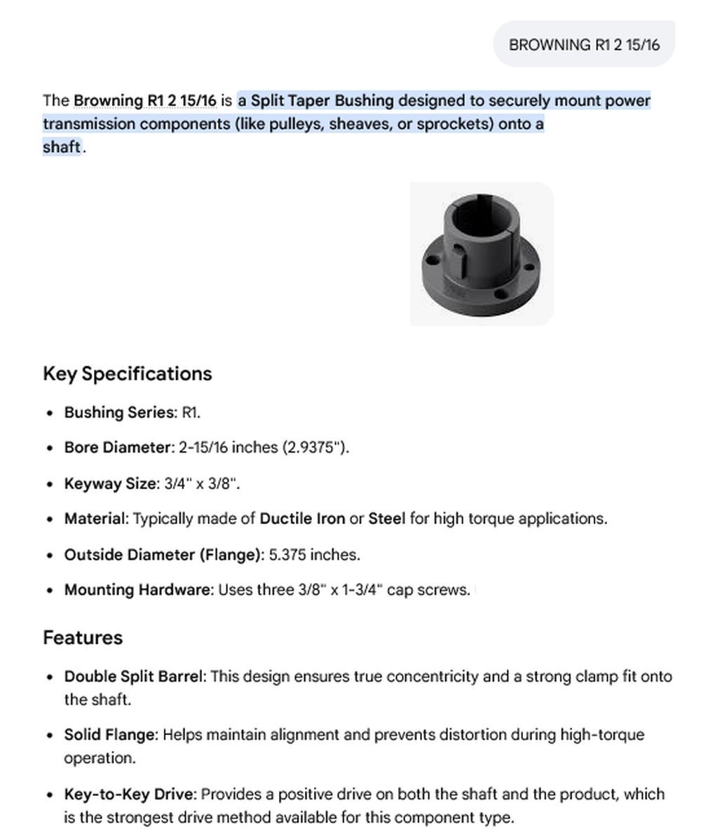 1 NEW BROWNING R1 2 15/16 SPLIT TAPER BUSHING NIB ***MAKE OFFER***