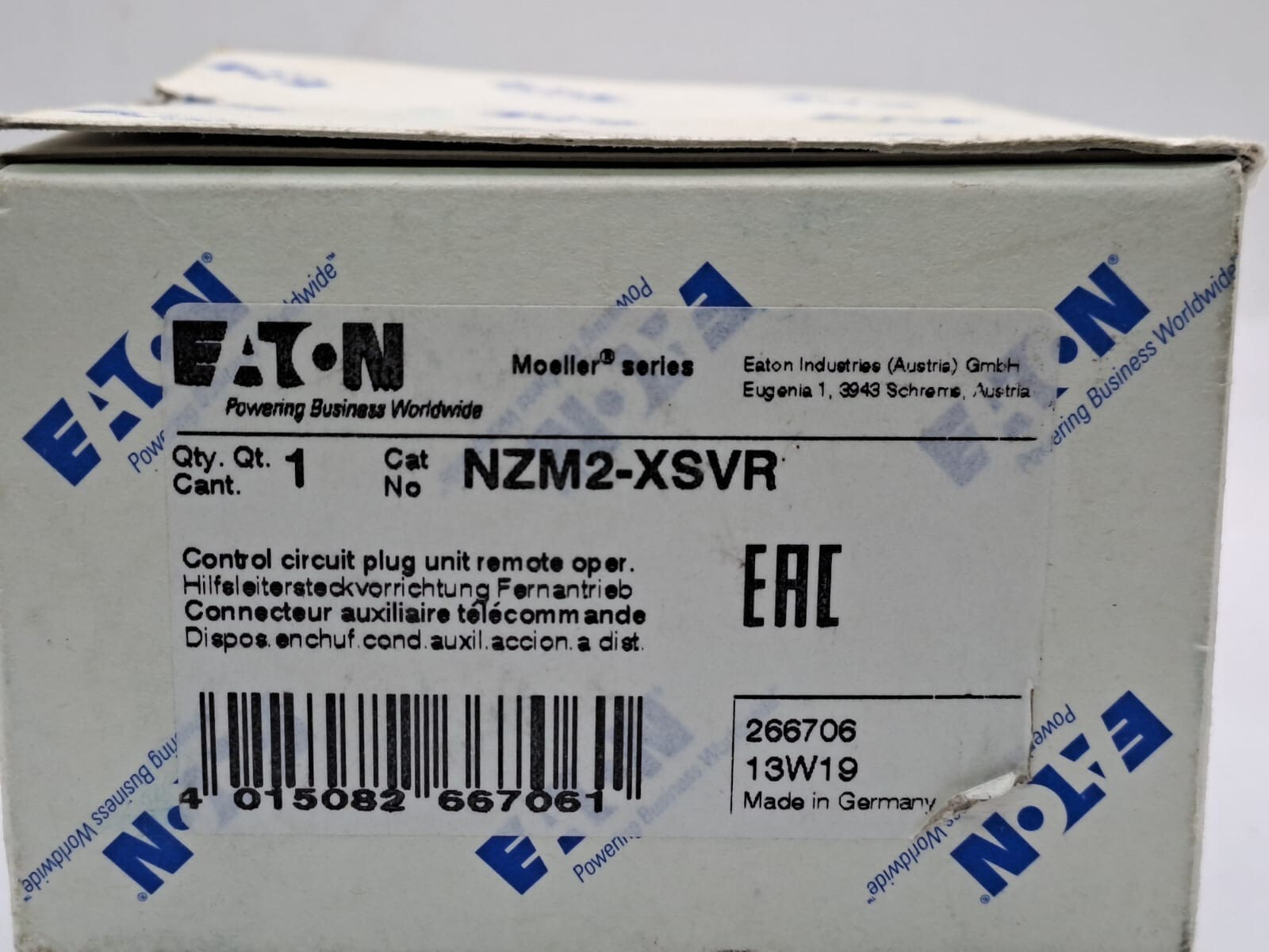 EATON NZM2-XSVR CONTROL CIRCUIT PLUG UNIT REMOTE OPERATOR