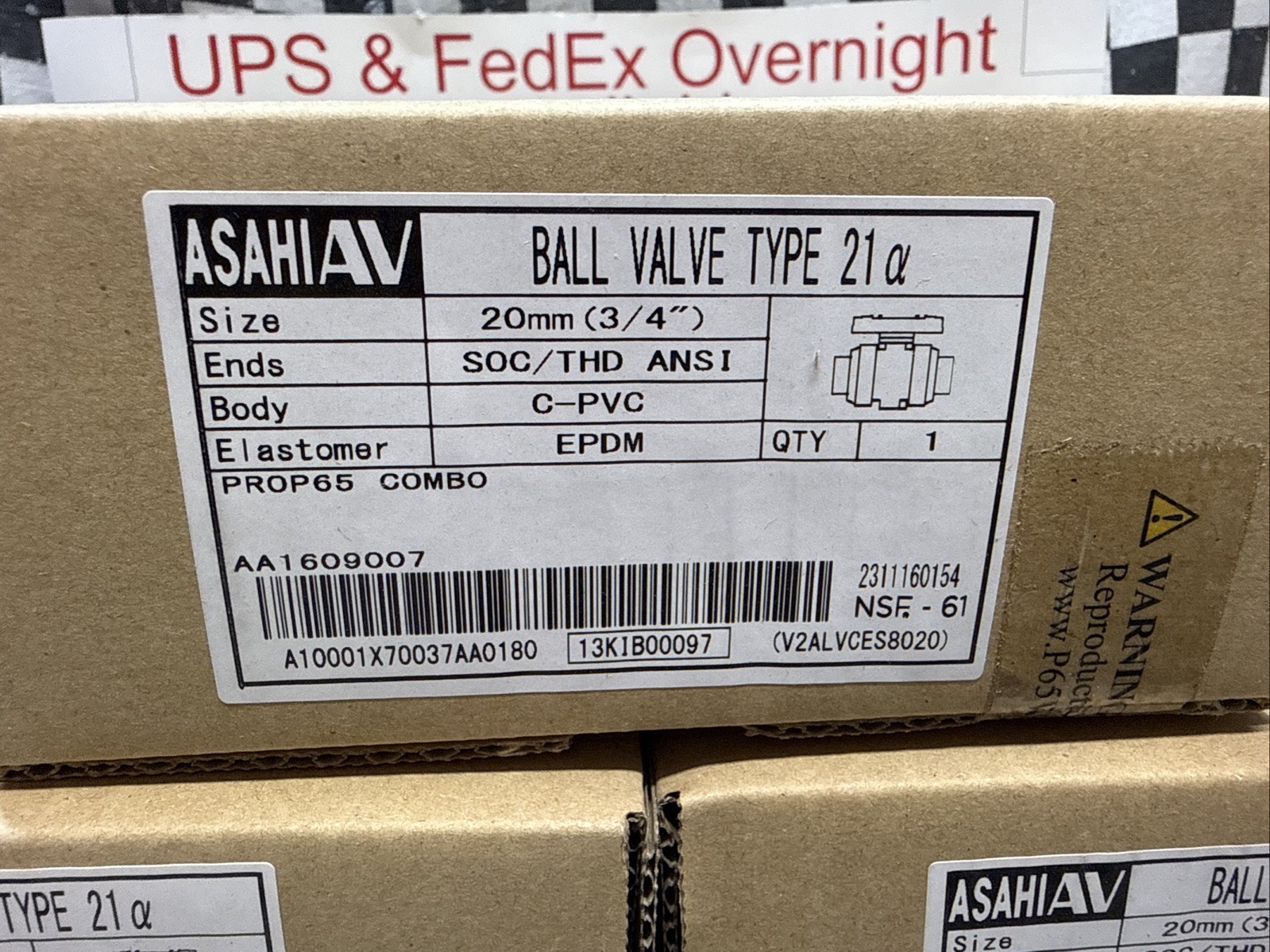 x7 ASAHI AA1609007, BALL VALVE TYPE 21, 3/4″ (20mm) SOC/THD ANSI, C-PVC, EPDM,