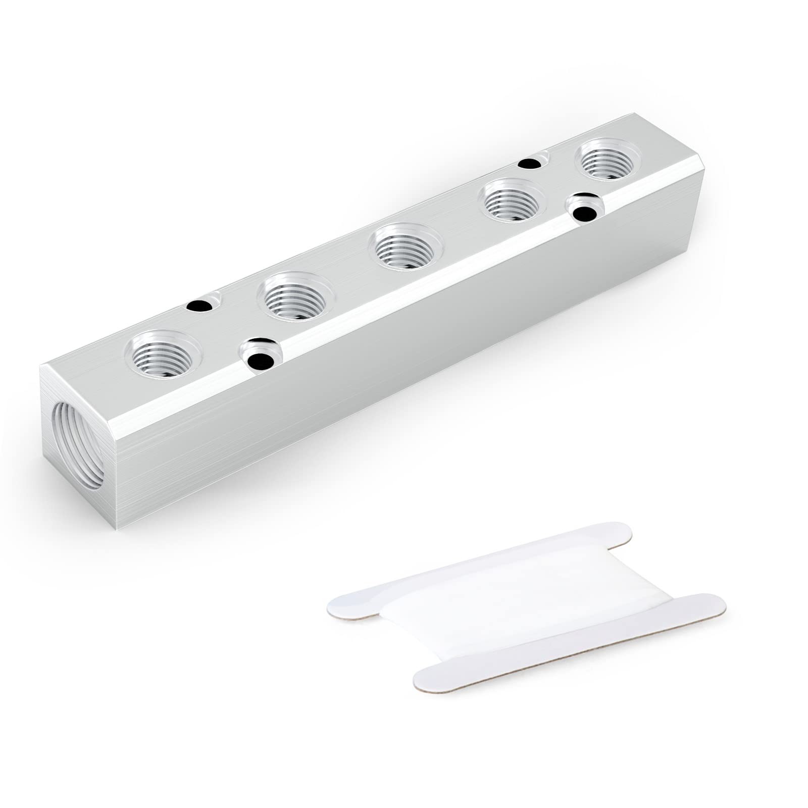 1PCS Aluminum 5 Way 7 Port Pneumatic Manifold, 1/4 Output, 1/2 Supply Port