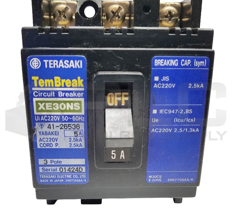 LOT OF 2 TERASAKI XE30NS TemBreak CIRCUIT BREAKER 5AMP 3P