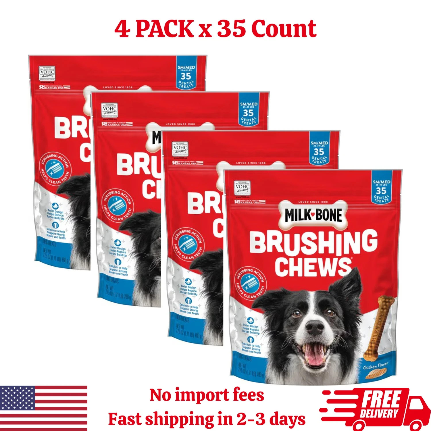4 Pack Milk Bone Brushing Chews Daily Dental Dog Treats, Small/Medium, 27.5 oz.