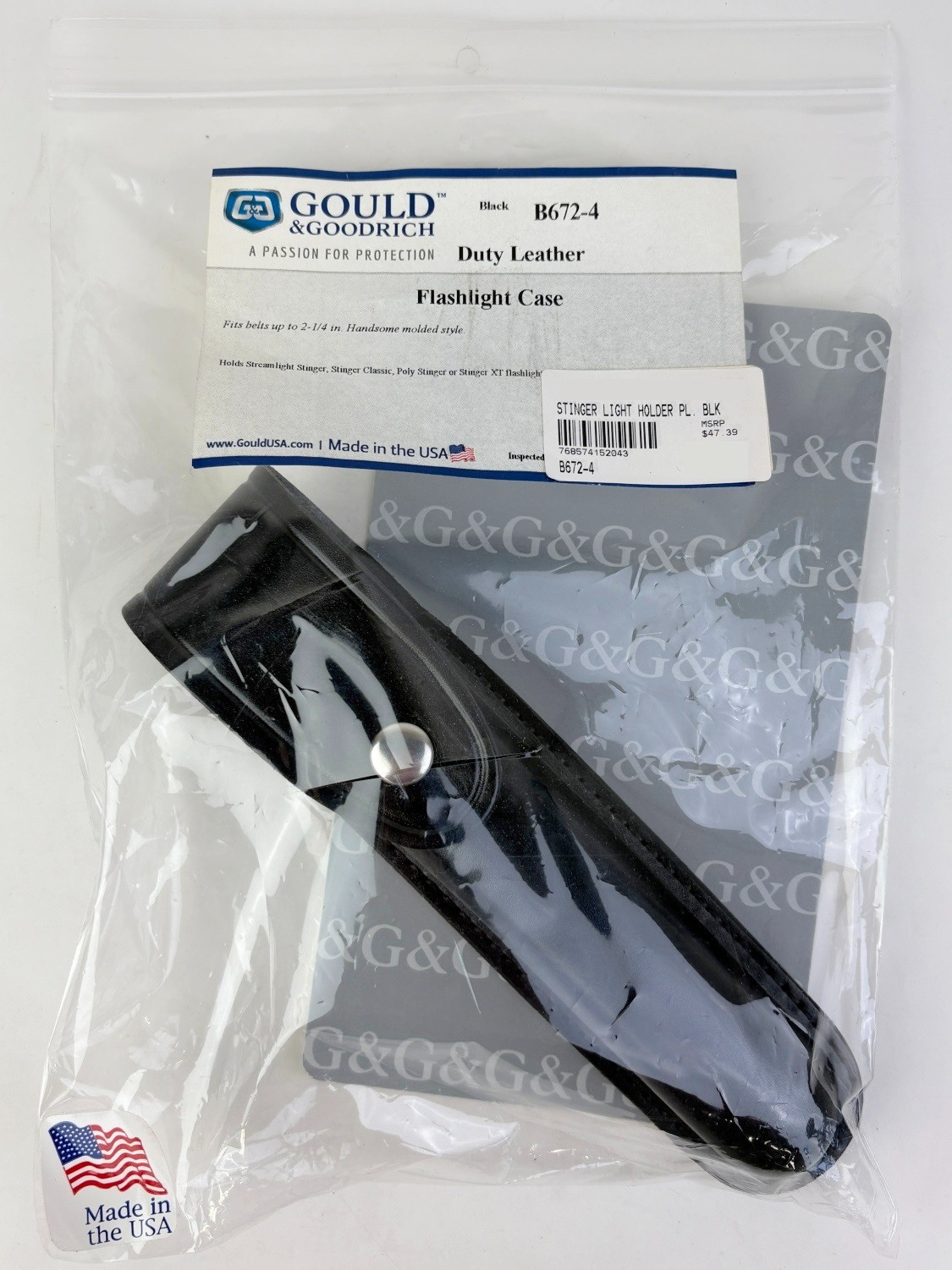 Flashlight Case Black Duty Leather Stinger Light Holder B672-4 GOULD & GOODRICH