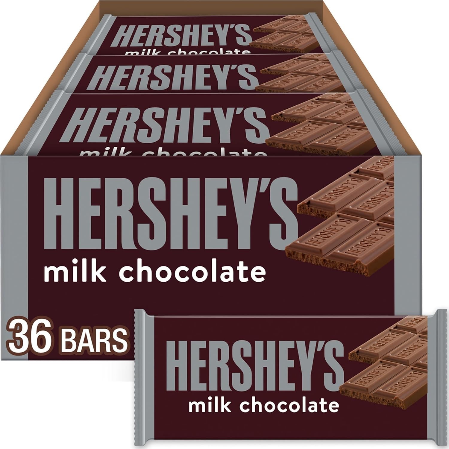HERSHEY’S Milk Chocolate Candy Bars, 1.55 oz, 36 Count Pack