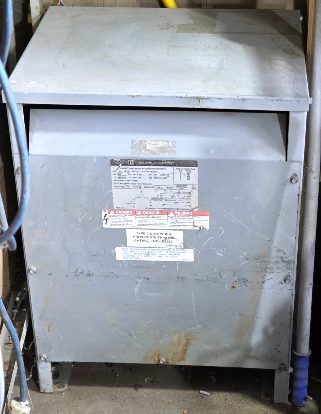 Square D 15kVA Transformer 480V to 480Y/277V 3 Phase Sorgel Type 15T76H