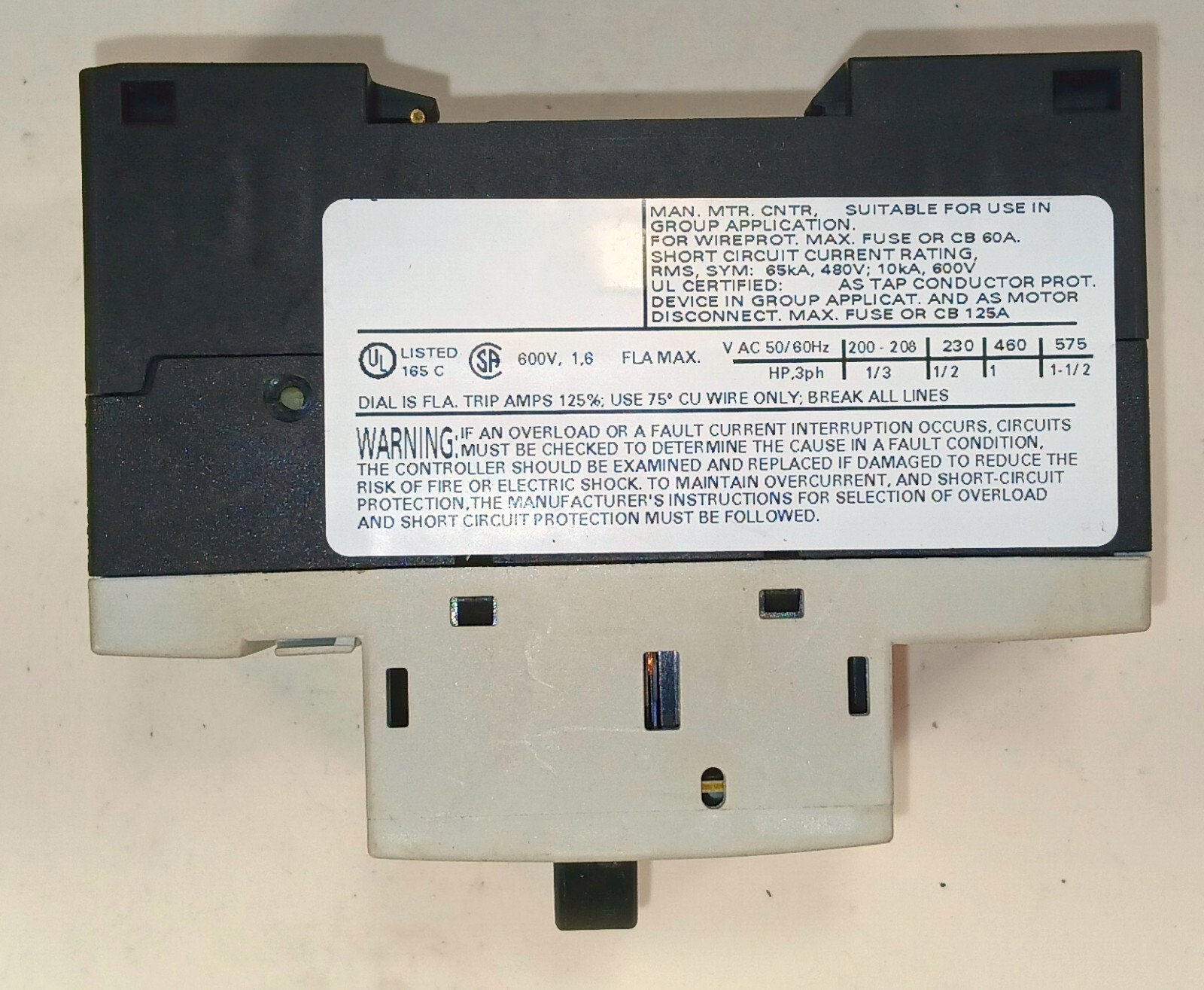 1 USED SIEMENS 3RV1011-1AA10 MANUAL MOTOR STARTER ***MAKE OFFER***