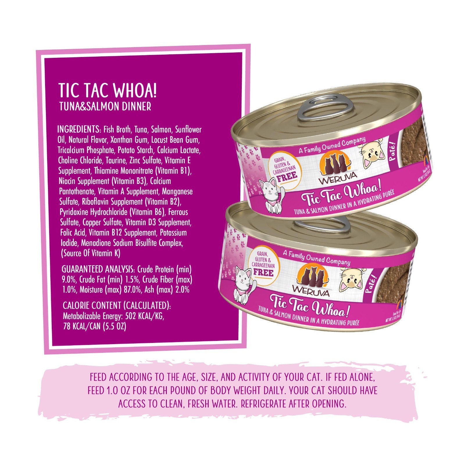 Weruva Wet Cat Food, Tic Tac Whoa with Tuna and Salmon Pate, 5.5oz Can, 24ct