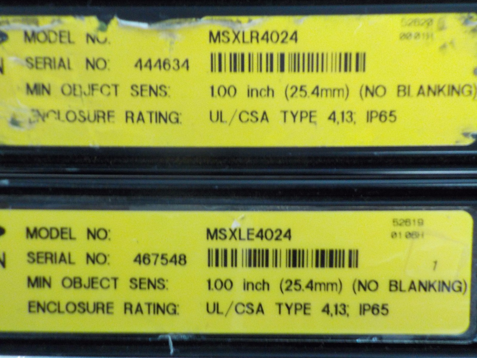 BANNER MSXLE4024 / MSXLR4024 USED SAFETY LIGHT CURTAIN SET EMITTER / RECEIVER