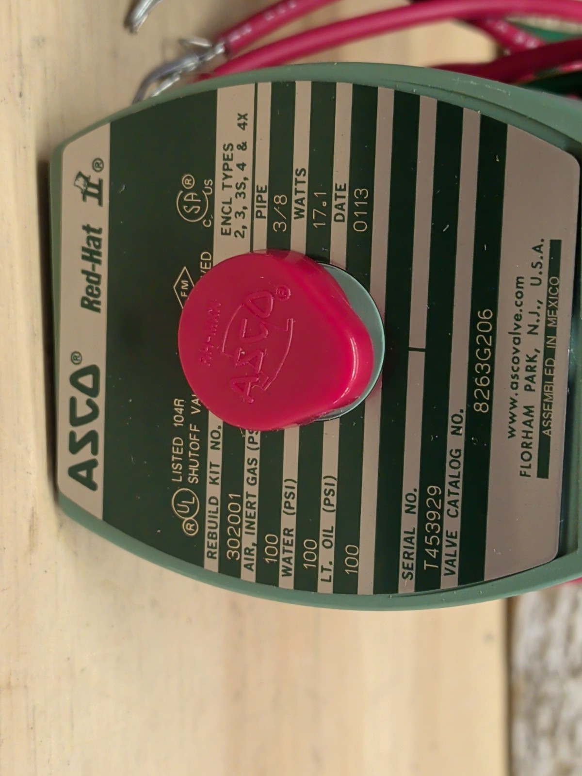 ASCO Red Hat II 8263G206 Solenoid Shutoff Valve 3/8″ New Fast Ship
