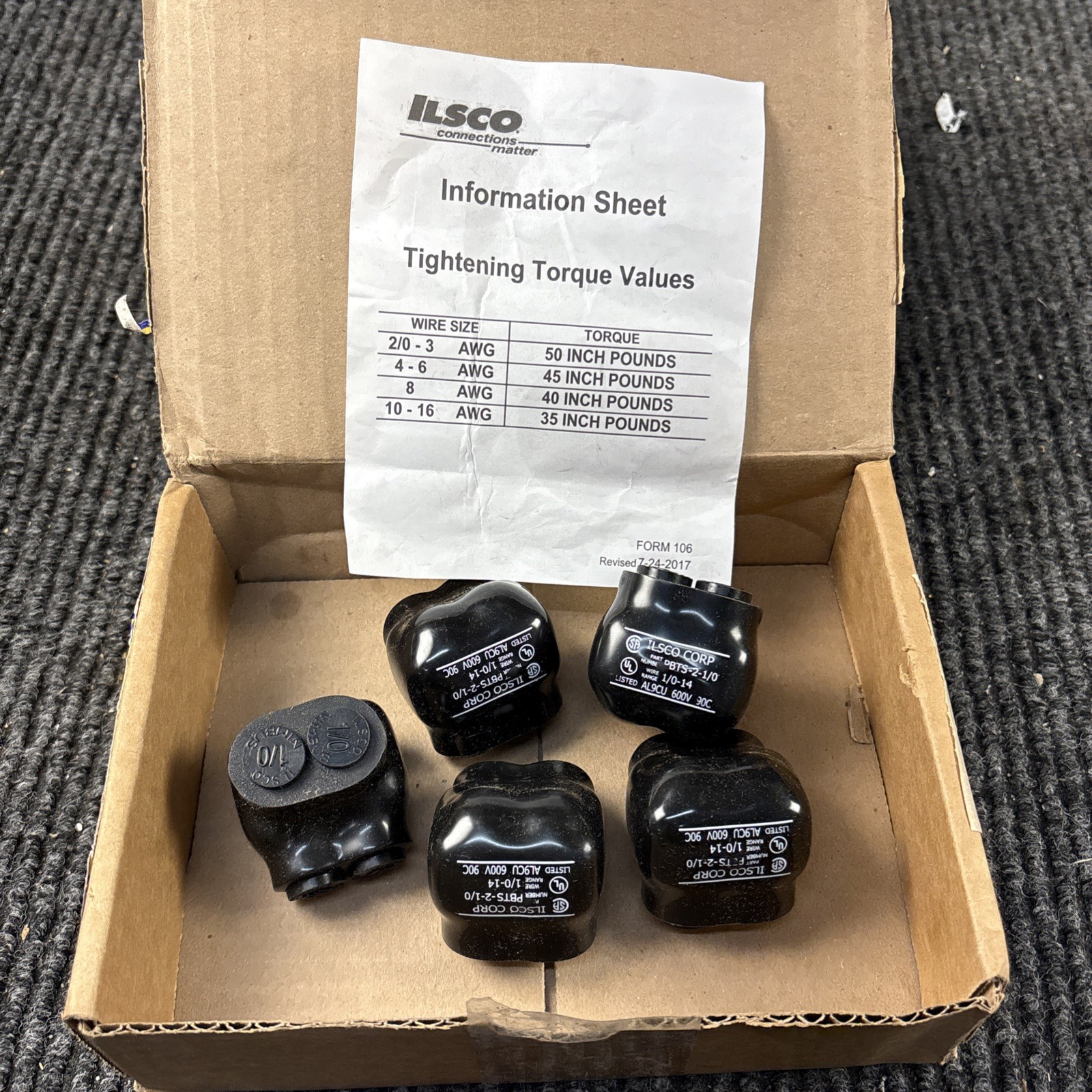 5 Pk Ilsco PBTS-2-1/0 Two-Port Insulated Multi-Tap Connector