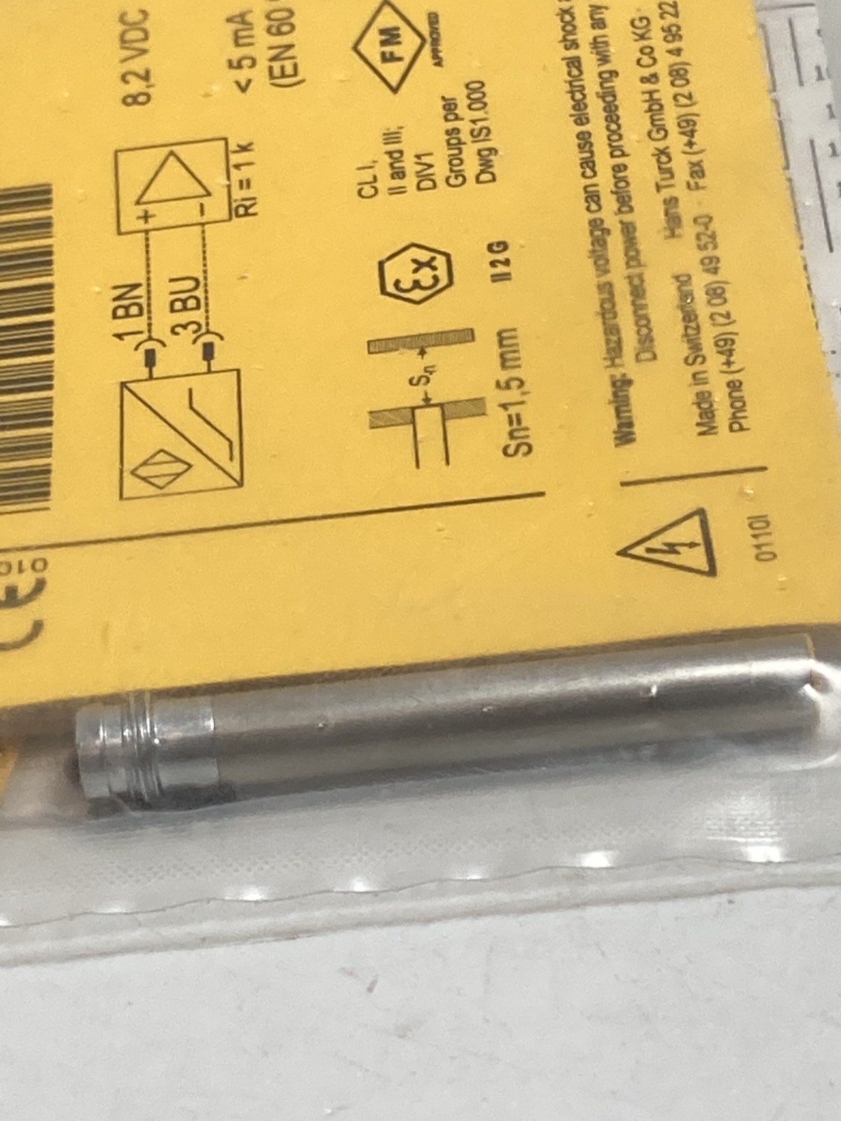 TURCK BI1,5-EH6,5-Y1-V1130 INDUCTIVE SENSOR 1004621 8.2VDC 5MA 1.5MM SN NIB