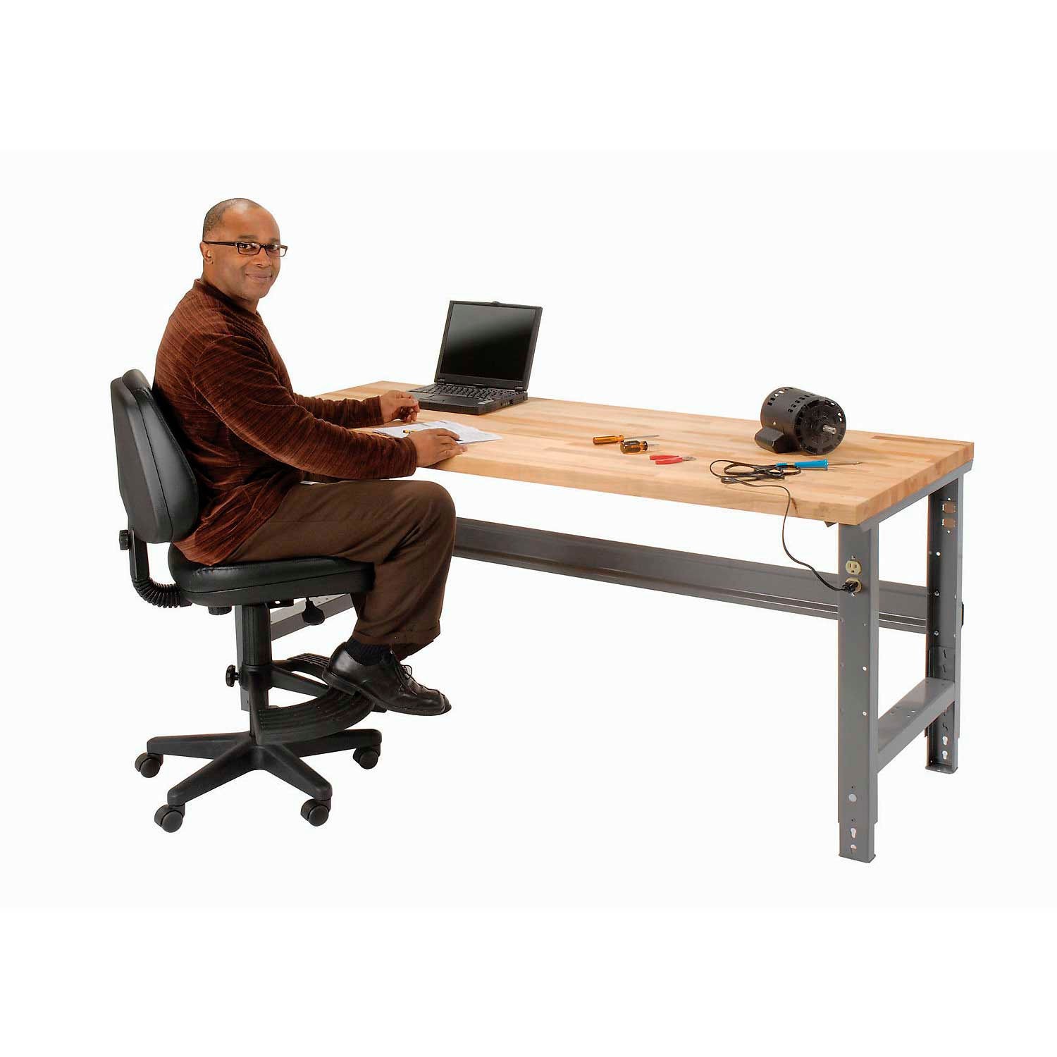 Adjustable Height Workbench C-Channel Leg 60″W x 36″D 1-3/4″ Maple Top Square