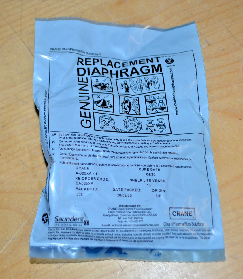 SAUNDERS REPLACEMENT DIAPHRAGM ~ A-025XA-1 ~ NSMP 1″ ~ (DA025XA) ~ NEW