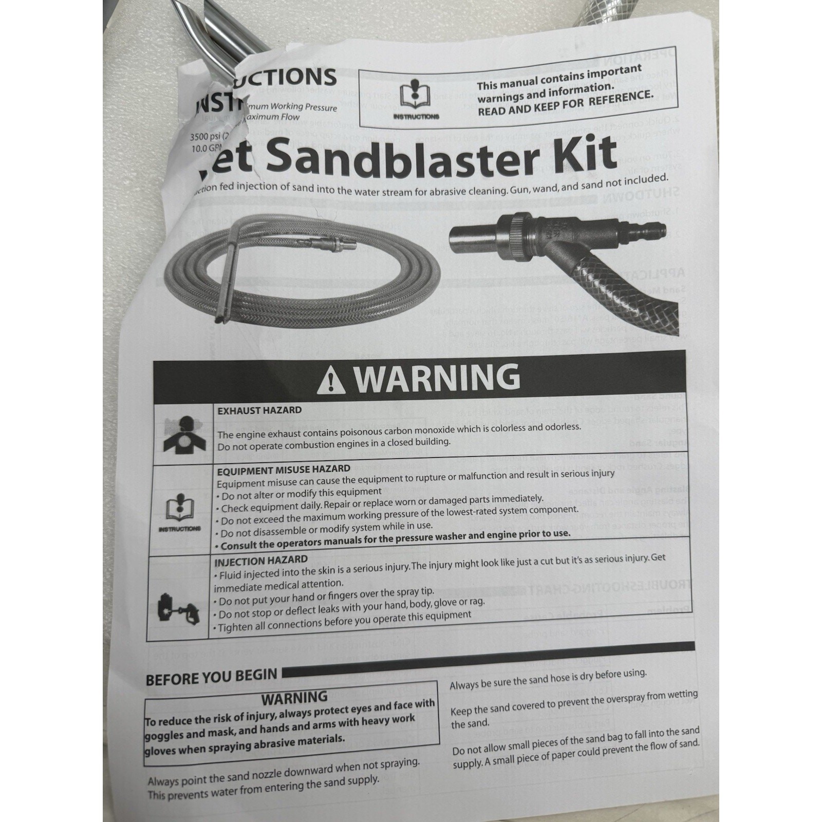 Valley Industries SBK-400 Wet Sandblast Kit-3500 PSI, 10GPM, Brass UNUSED *READ