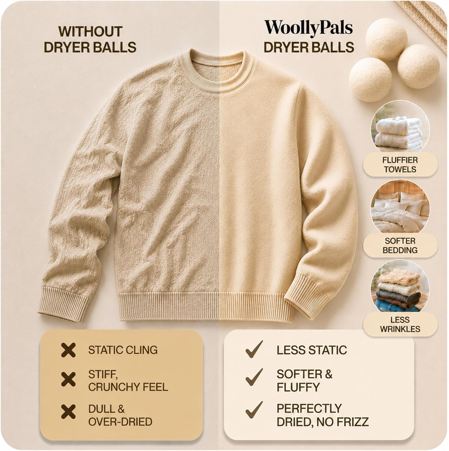Woollypals Dryer Balls (6-Pack, XL Size) – 100% New Zealand Wool – No More Dryer