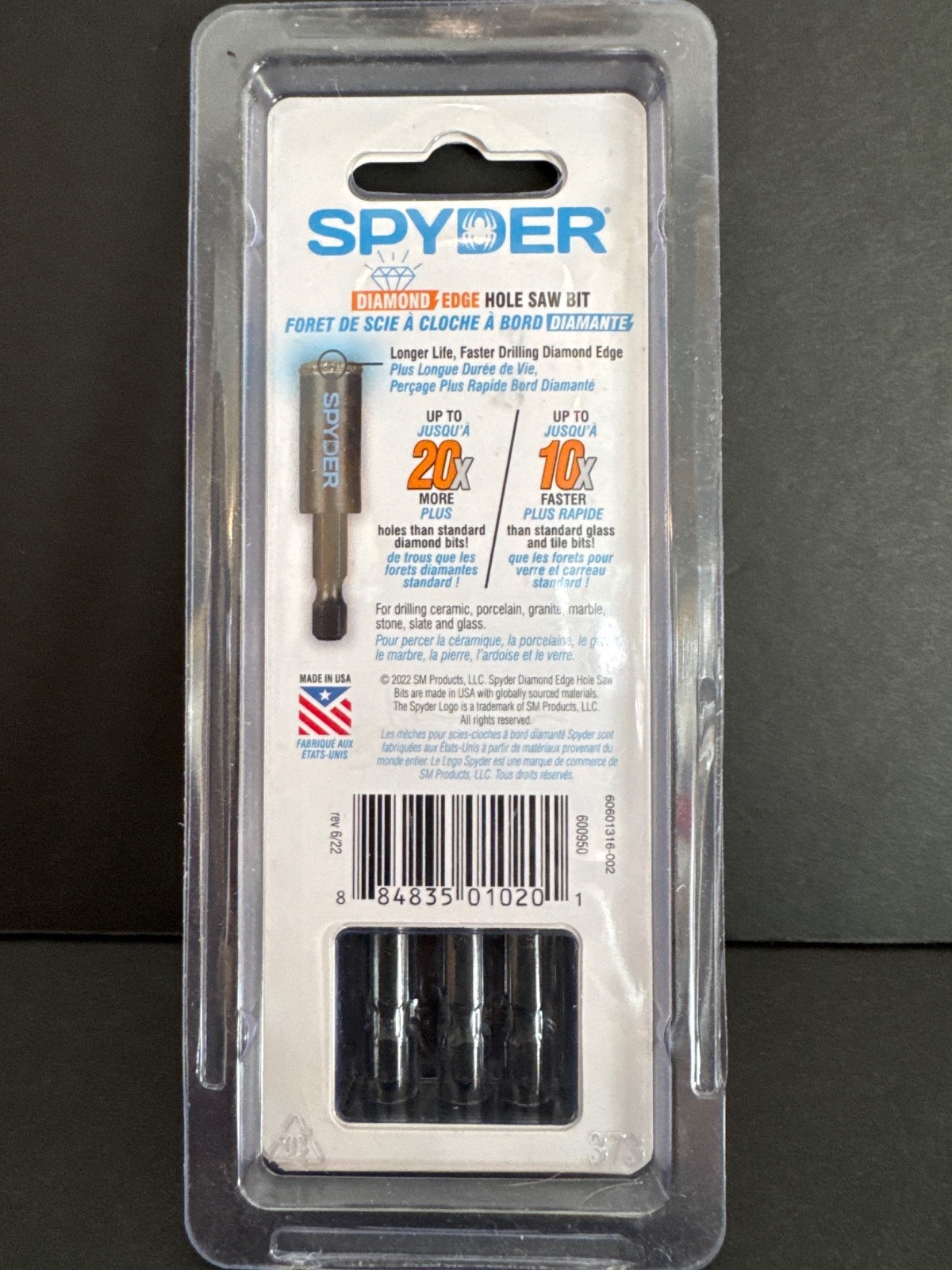 Spyder 600950 3-Piece Diamond Edge Hole Saw Bit Set (3/16, 1/4, 1/2-Inch)