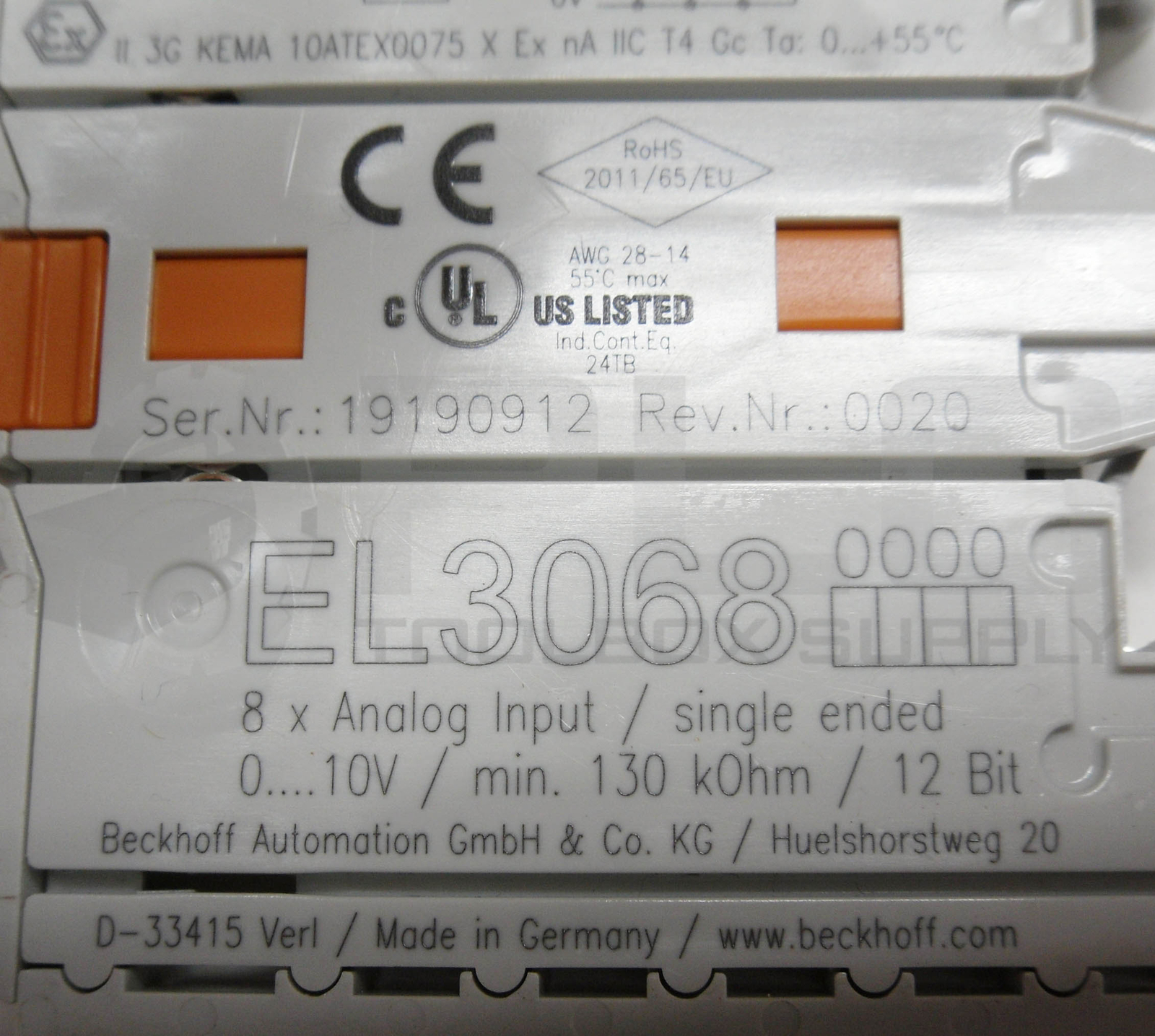 BECKHOFF EL3068 ETHERCAT TERMINAL 8 CHANNEL 0-10V