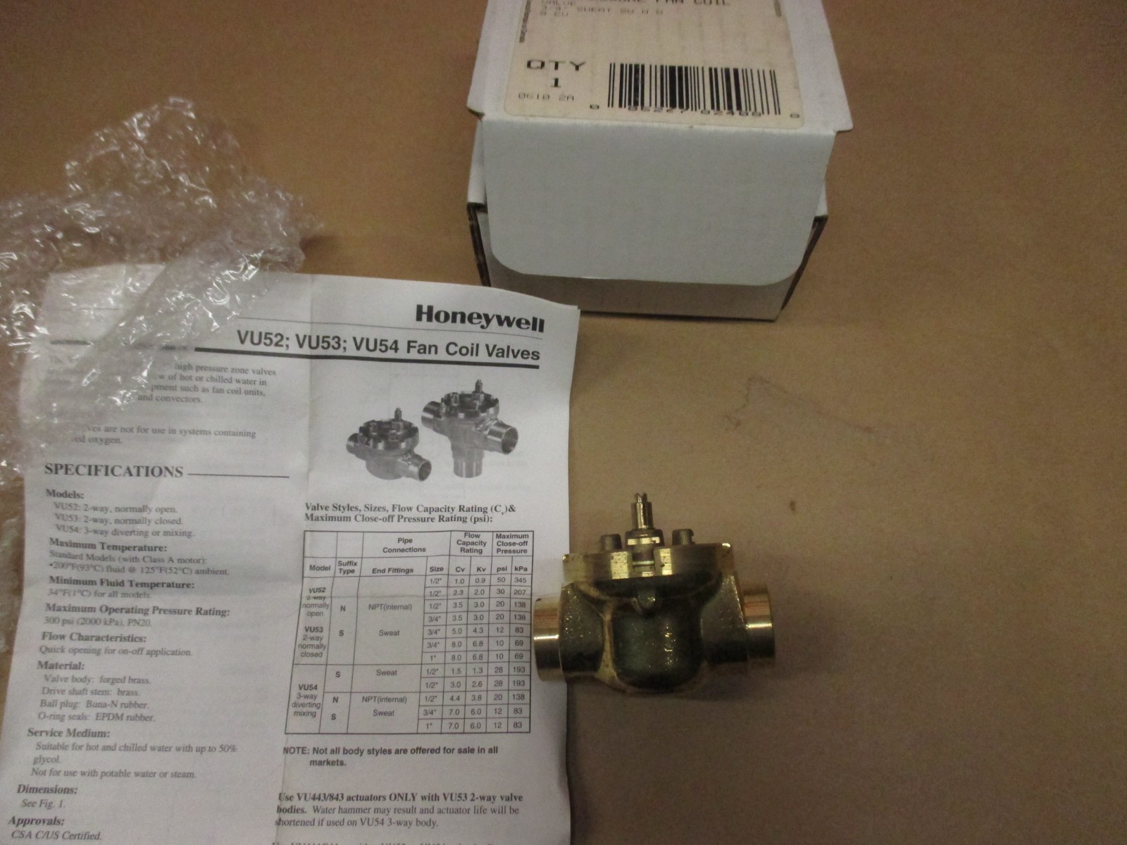 VU52S2051 HI-PRESSURE COIL 3/4″ SWEAT HONEYWELL NEW