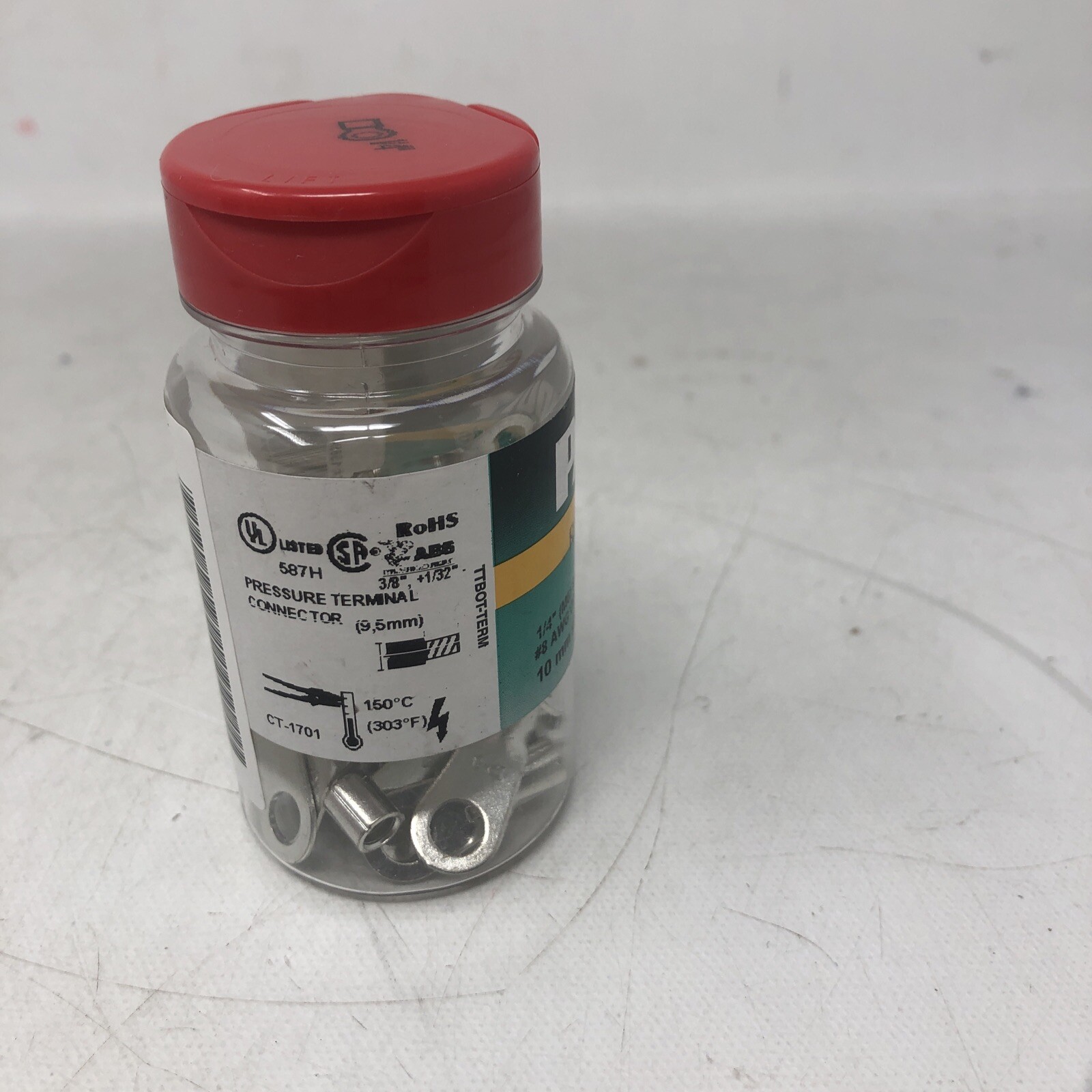 Panduit P8-14R-Q Ring Terminal, Large Wire, Non-Insulated, 8 AWG, 1/4″ (25 Pack)