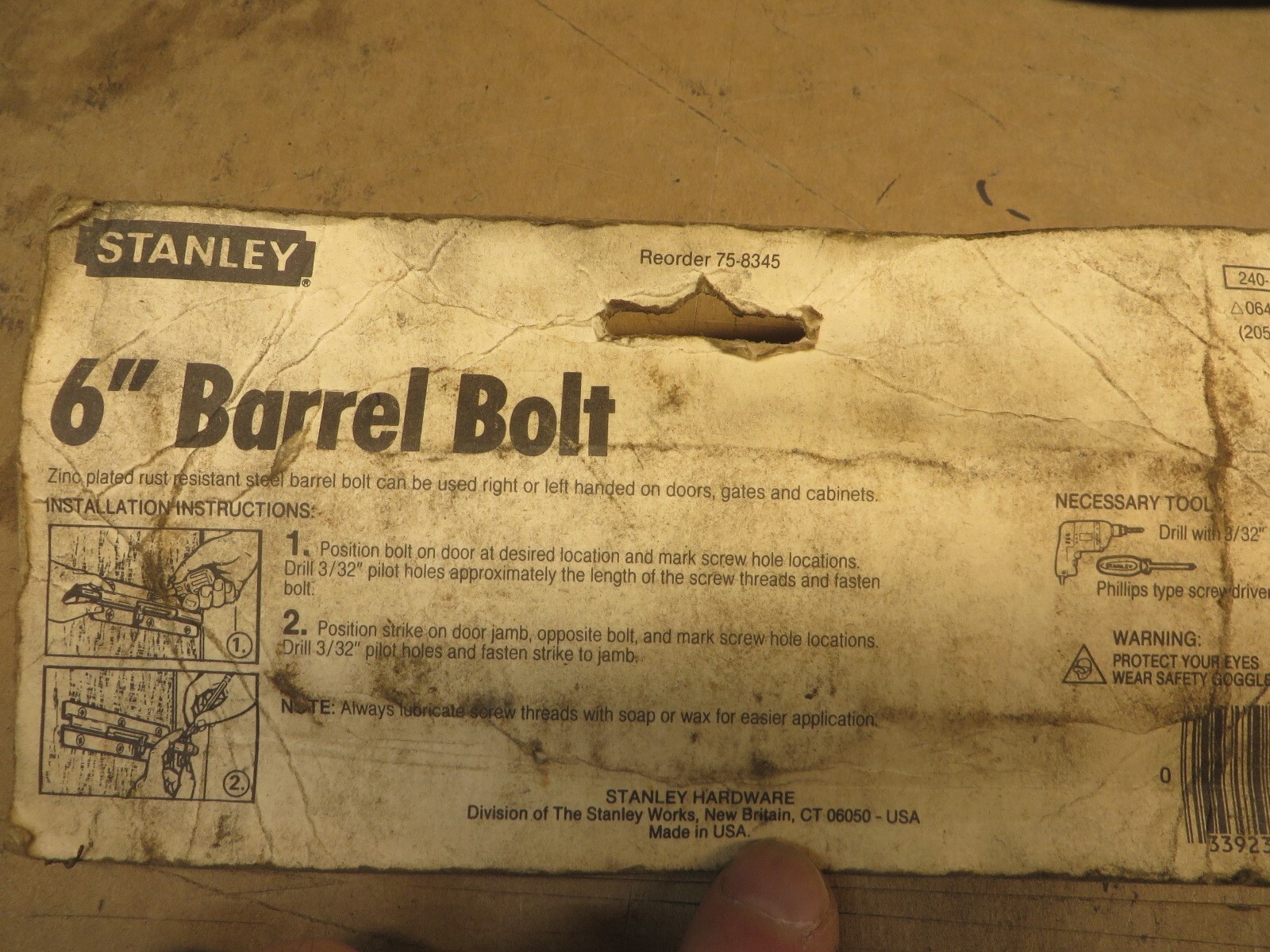 STANLEY 6 ” BARREL BOLT DOOR BOLT NOS # 75-8345 NOS