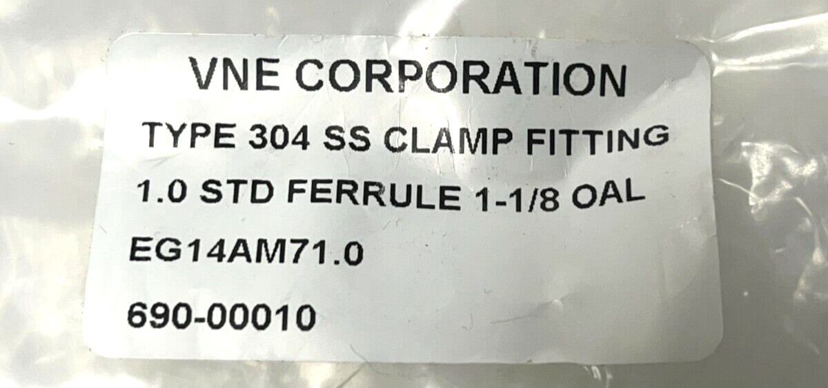VNE CORPORATION CLAMP 1″ WALL THICKNESS 0.065IN FERRULE T304 STAINLESS STEEL