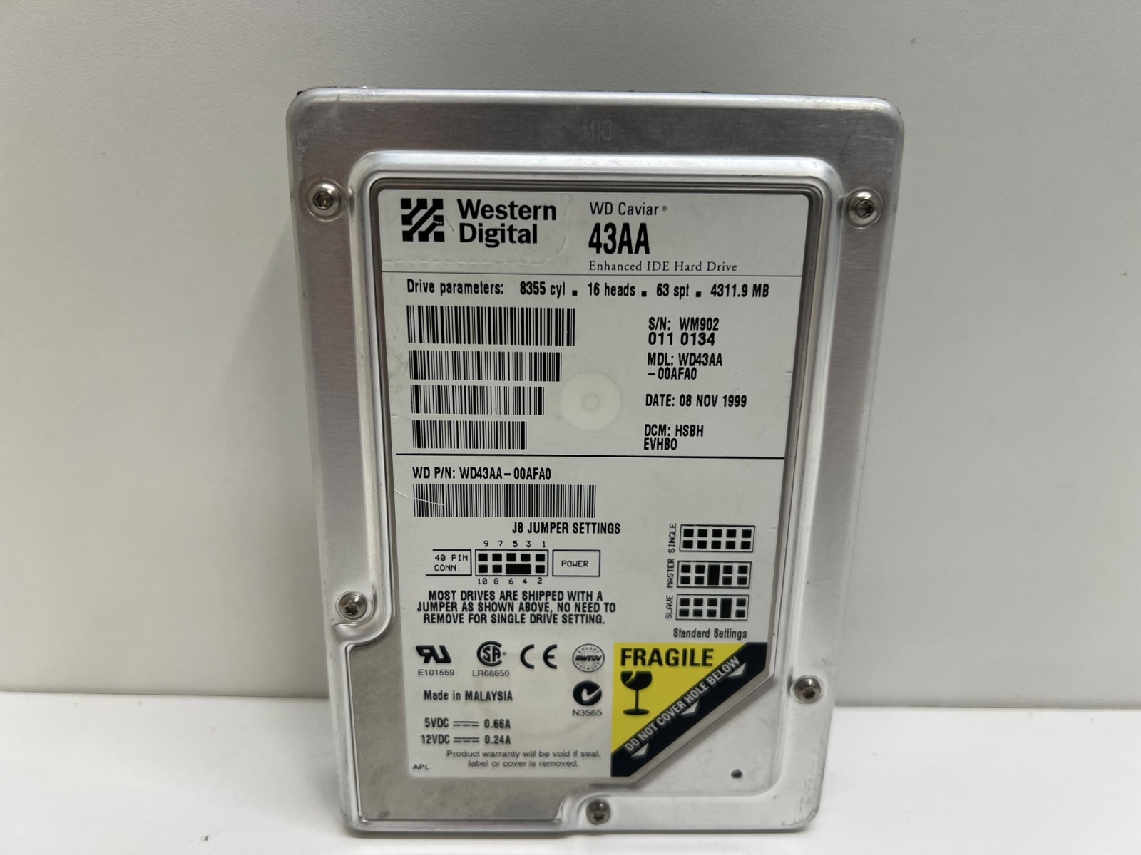 GOOD USED! WESTERN DIGITAL WD CAVIAR 4.31GB IDE HARD DRIVE WD43AA-00AFAO