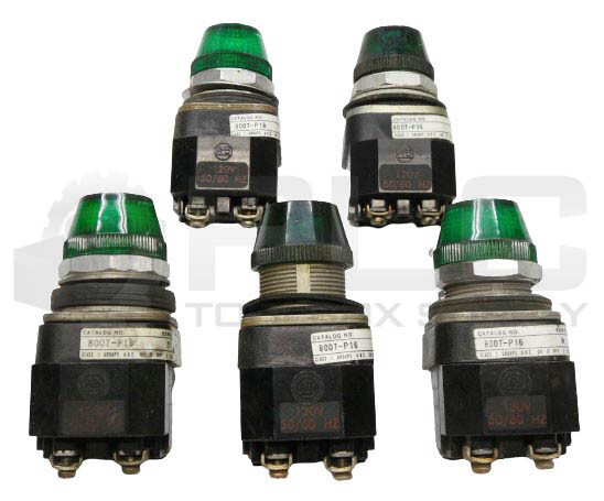 LOT OF 5 ALLEN BRADLEY 800T-P16G /N GREEN PILOT LIGHT, 120V 50/60Hz, 800T-P16