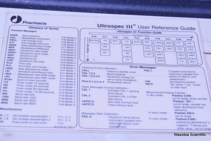 PHARMACIA LKB BIOCHROM ULTROSPEC III MODEL 80-2097-68 UV VISIBLE SPECTROPHOTOMET