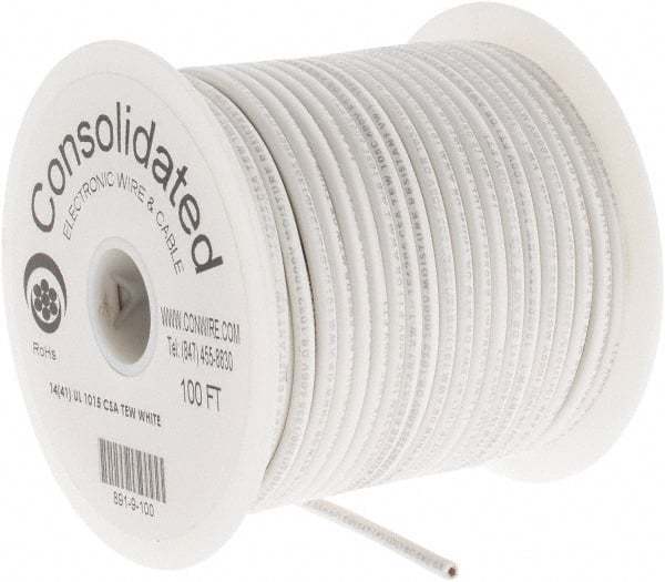 Made in USA 14 AWG, 41 Strand, 100′ OAL, Tinned Copper Hook Up Wire White PVC…