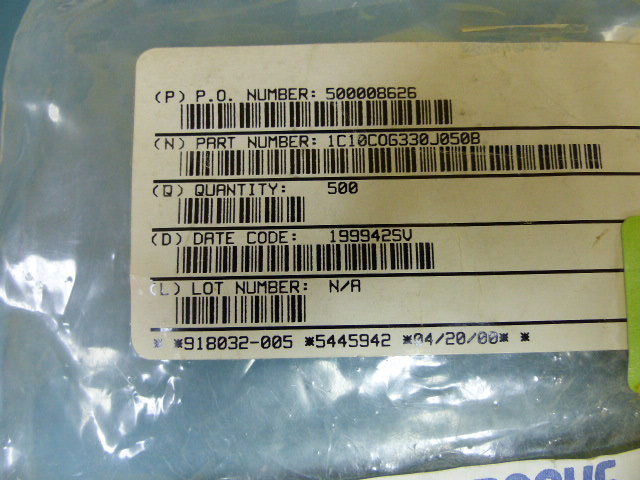 SPRAGUE 1C10COG330J050B Qty of 100 per Lot 33pF 5% 50V Cer COG