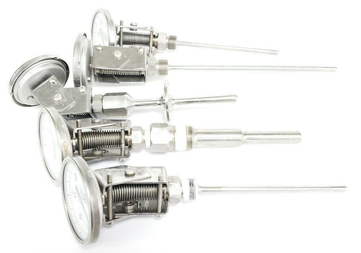 LOT OF 5 TAYLOR BI-THERM THERMOMETERS -50-50DEG C & 20-120DEG C, VARIOUS LENGTHS