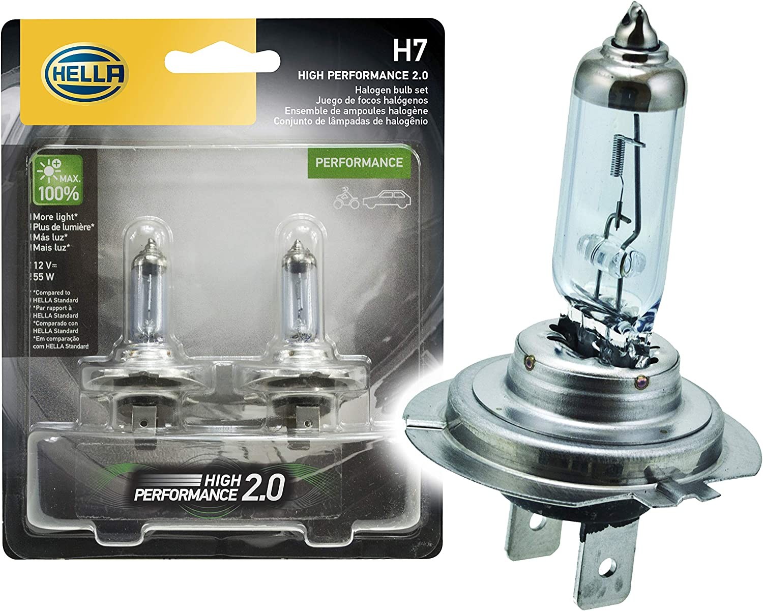 HELLA H7 2.0TB High Performance Bulb, 12V, 55W, 2 Pack