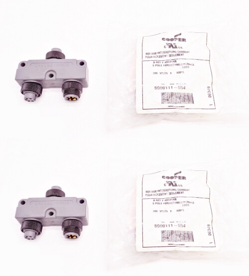 LOT OF 2 NEW COOPER 5000111-554 D NET Y ADAPTER 5 POLE FEMALE/MALE/FEMALE