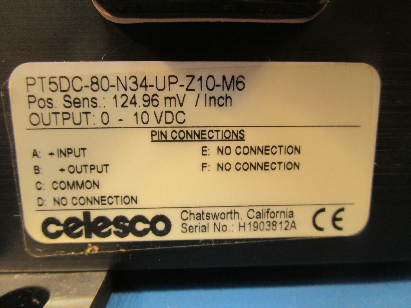 Celesco PT5DC-80-N34-UP-Z10-M6 Transducer, Cable Extension