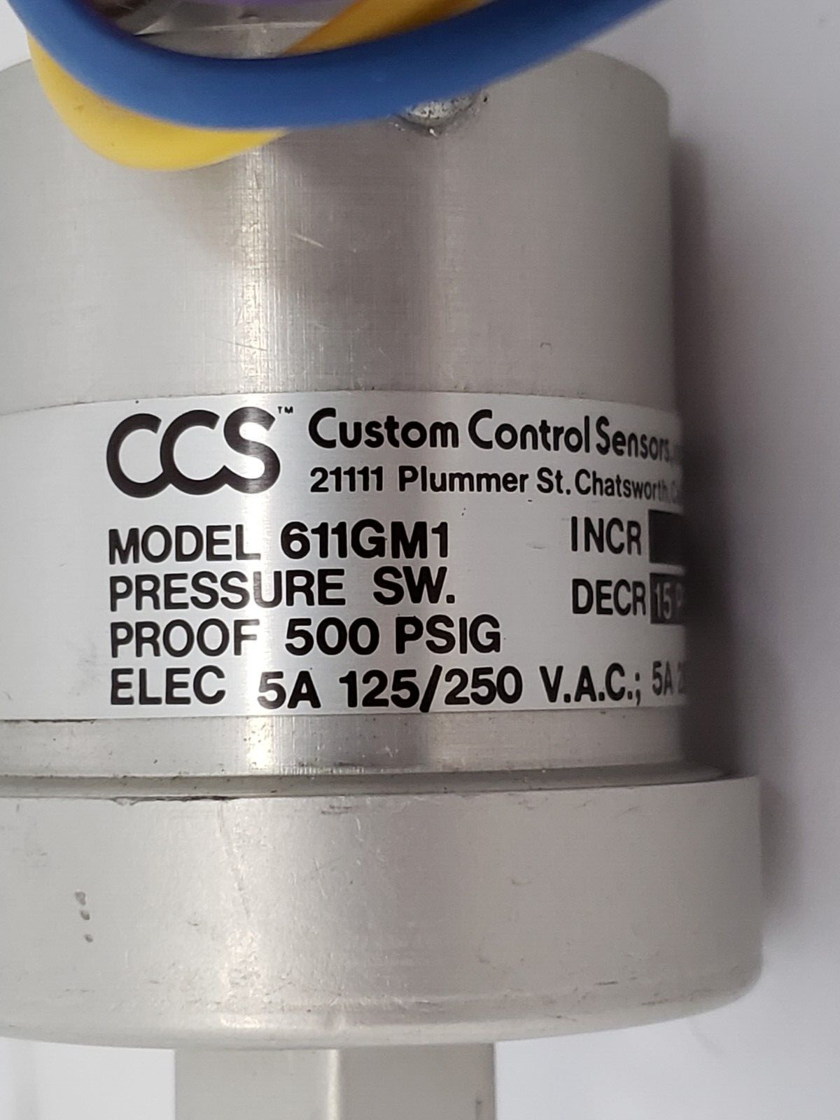 CCS 611GM1 PRESSURE SWITCH 500 PSI 125/250V AC 6 WIRES NNB