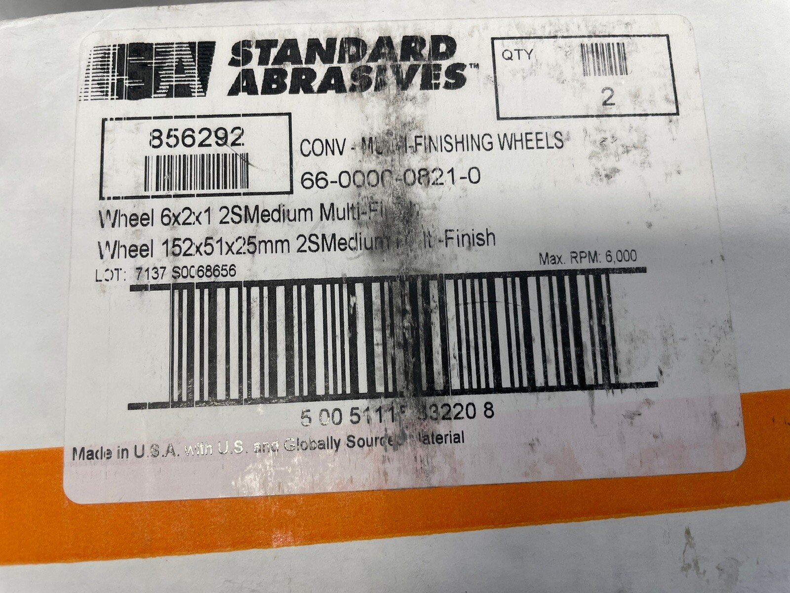 Standard Abrasives Multi-Finish Wheel 856292, 6 in x 2 in x 1 in 2S (2 Per Box)