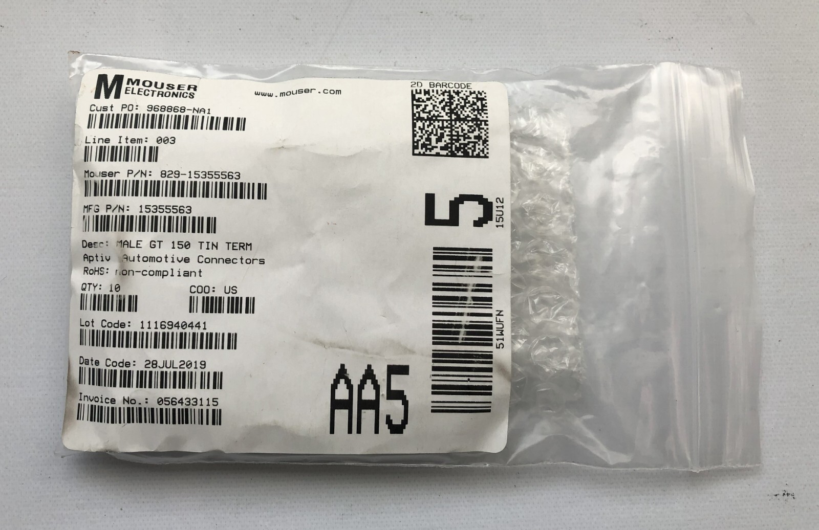 Aptiv Delphi 15355563 automotive connector Qty of 10 (Mouser 829-15355563)
