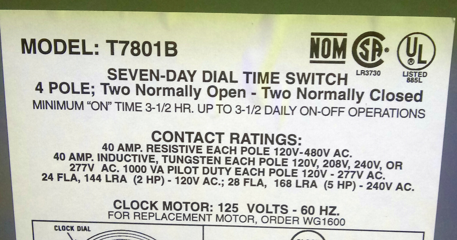 1 USED INTERMATIC T7801B SEVEN-DAY DIAL TIME SWITCH ***MAKE OFFER***