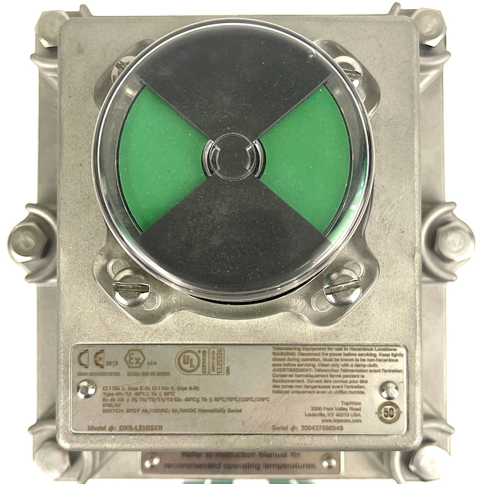 TOPWORX, DXS-L21GSEB, 3/4″ NPT, 316 SST, 120 VAC, DISPLAY GREEN OPEN, NEW