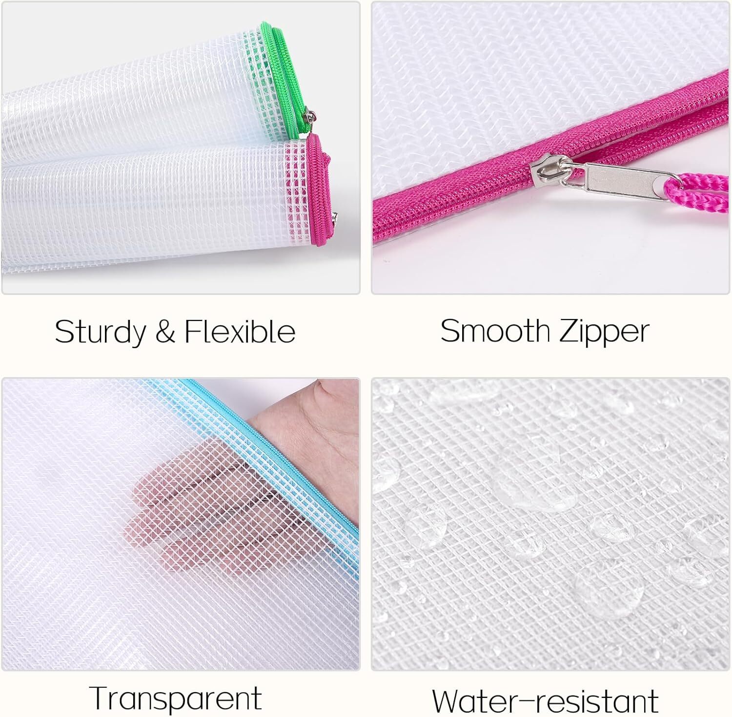 Sooez 24 Pack Mesh Zipper Pouch with Sticky Labels, A4 Size 12 Colors