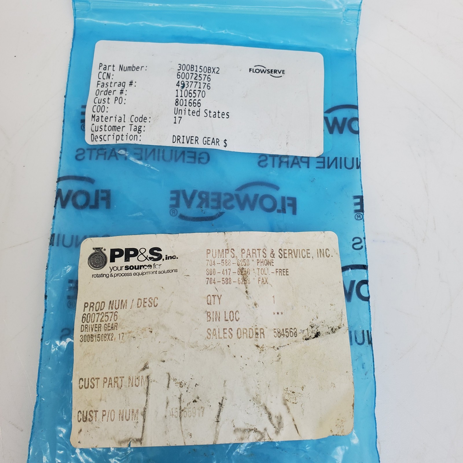 Flowserve 60072576 Driver Gear 300B150BX2 Material 17 Spur Gear