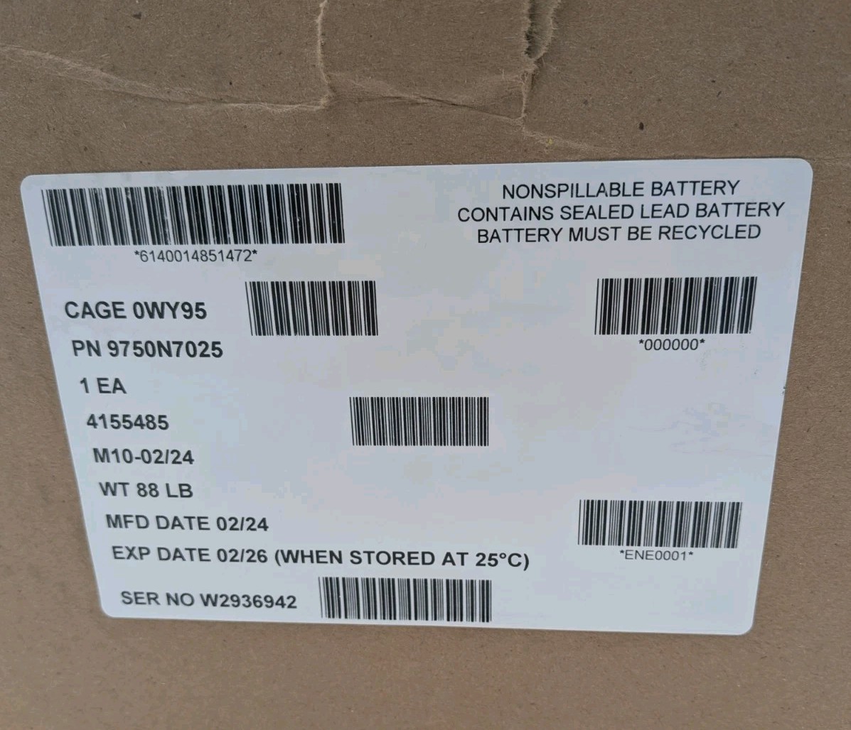 Hawker ARMASAFE PLUS HASP-FT 6TAGM Battery 12V 9750N7025 2/2024 Mfd Date